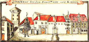 Zeug-Haus bey dem Sandthor u. Revier - Arsena przy bramie Piaskowej, widok oglny z otoczeniem